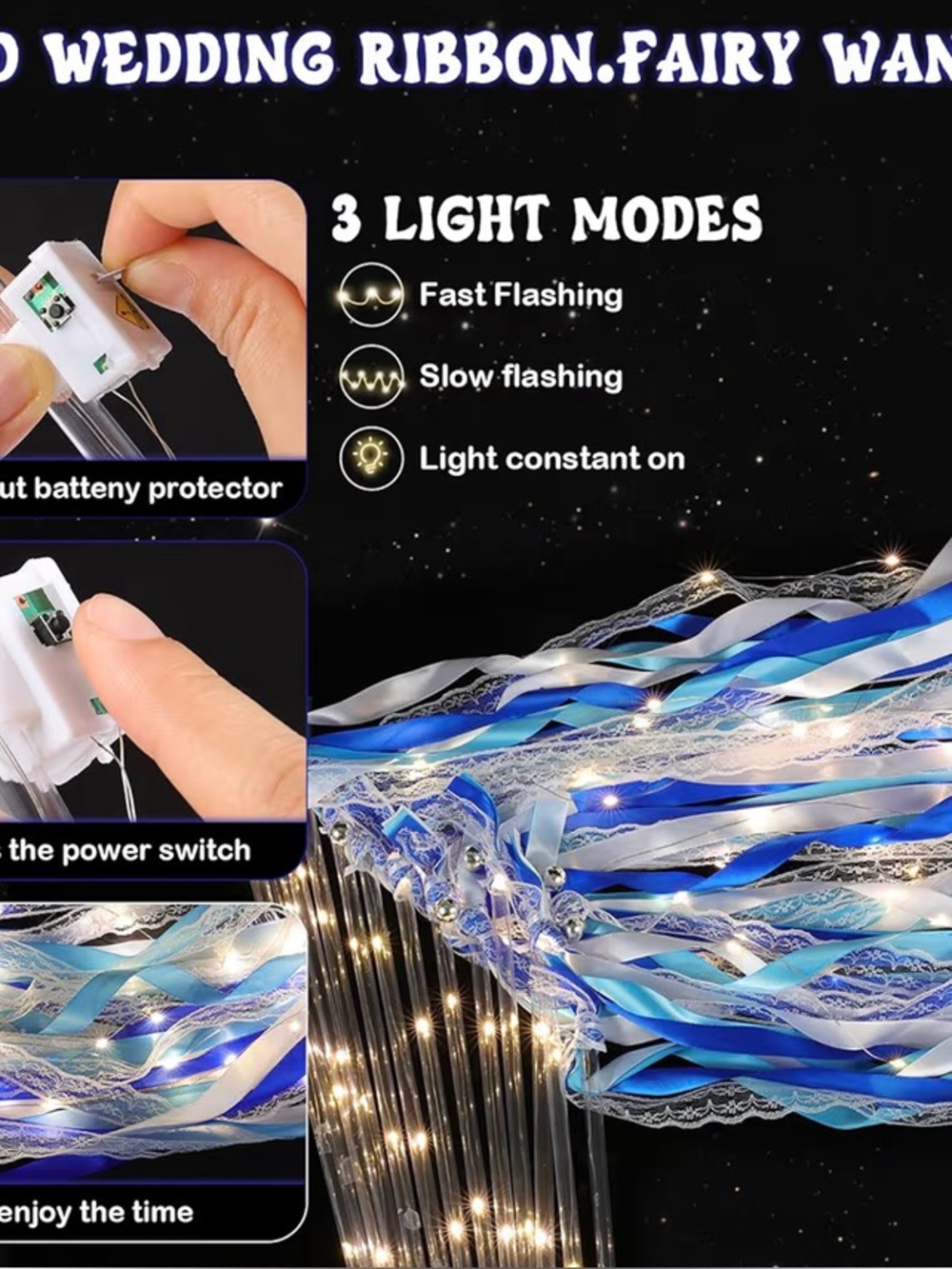 Blue and White Fairy Ribbon Lights for Home Party Decorations set of 30